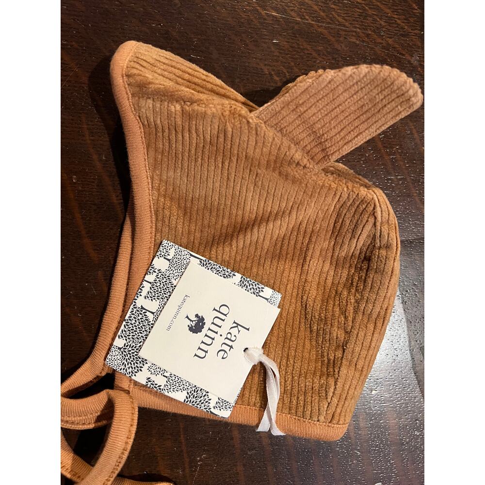 NWT Kate Quinn Cashew Rust Orange Bear Ear Corduroy Organic Cotton Hat 3-6m - Picture 2 of 4